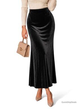 Velvet Maxi Skirt High Waisted A-Line Long Skirt Fall Winter
